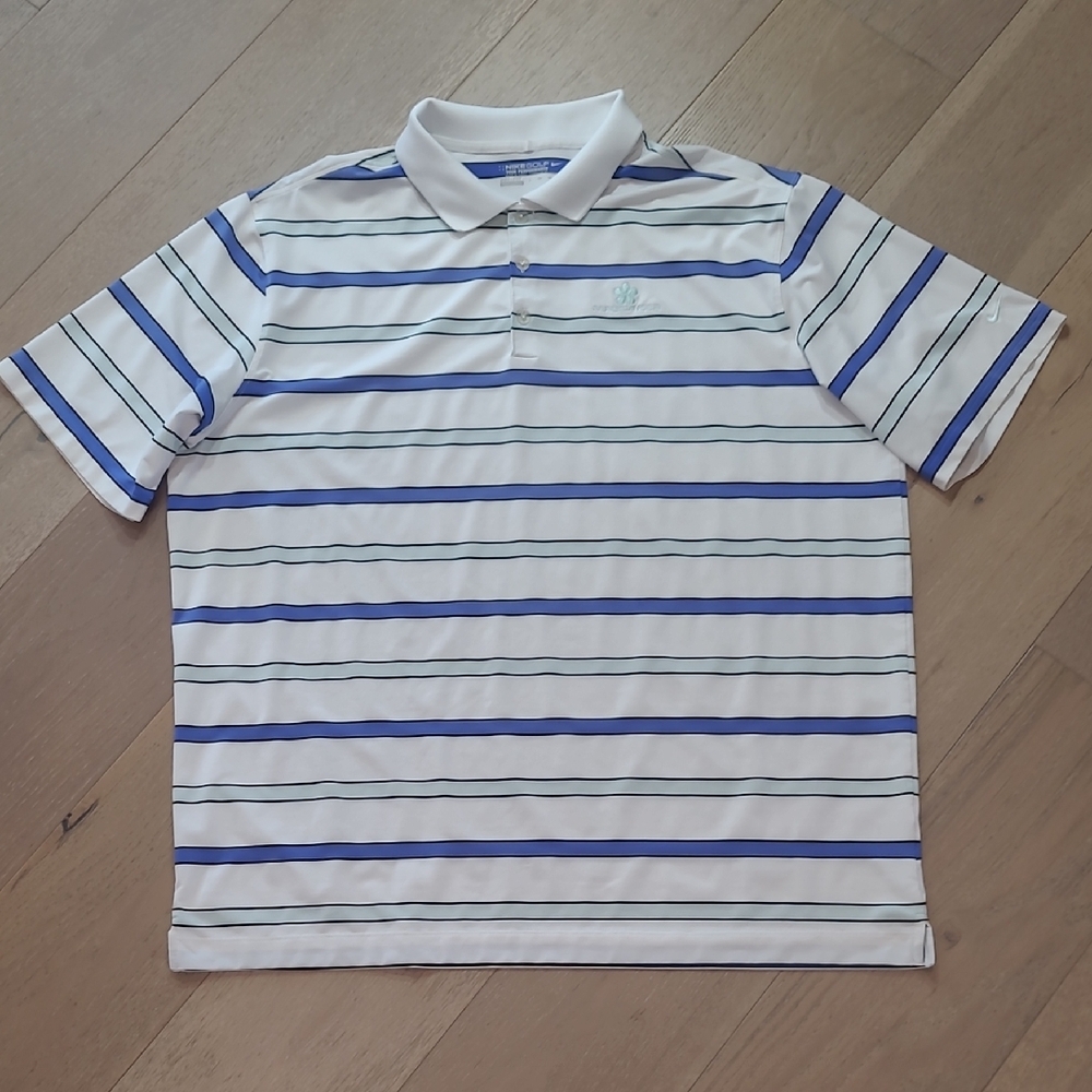 Nike Shirt Men's sz 2XL Mauna Kea Golf Blue/White/Green Striped Hawaii Dri Fit